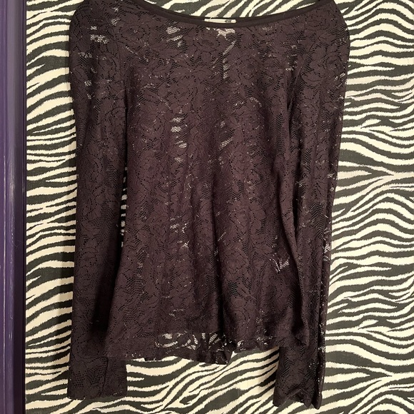 Lace Shirt Top Long Sleeve LA Hearts Medium Romantic Black Floral Flowers Pacsun - Picture 2 of 3